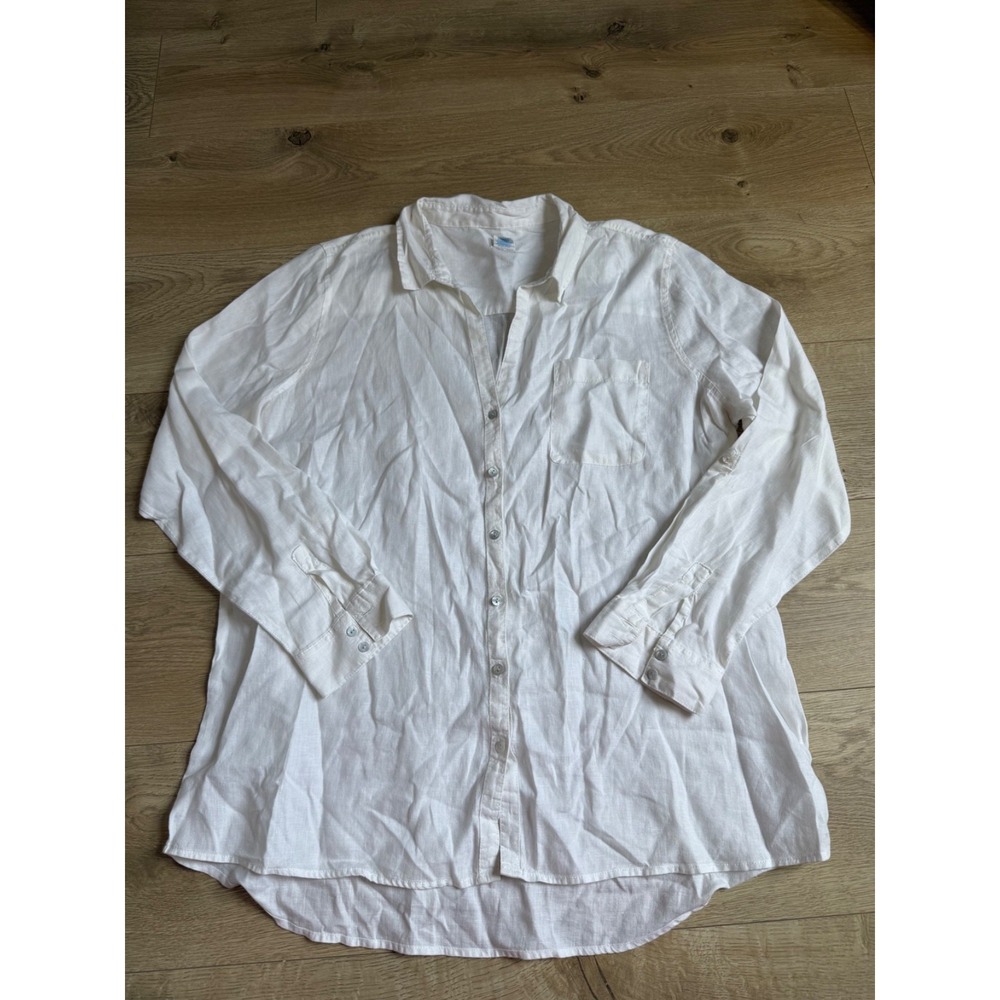 EUC Sigrid Olsen 100% linen white long sleeve button up roll tab coastal size XL